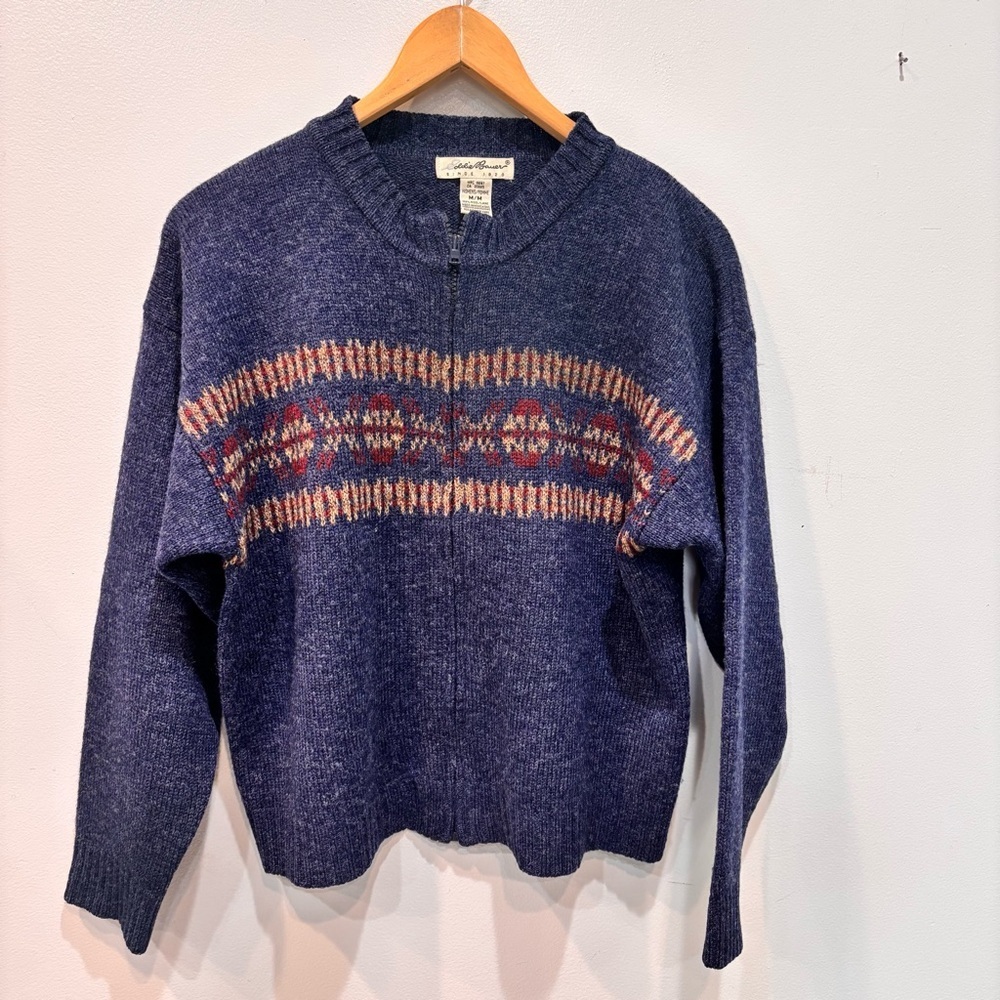 Vintage Eddie Bauer Wool Zip Up Cardigan Sweater Women’s Size Medium